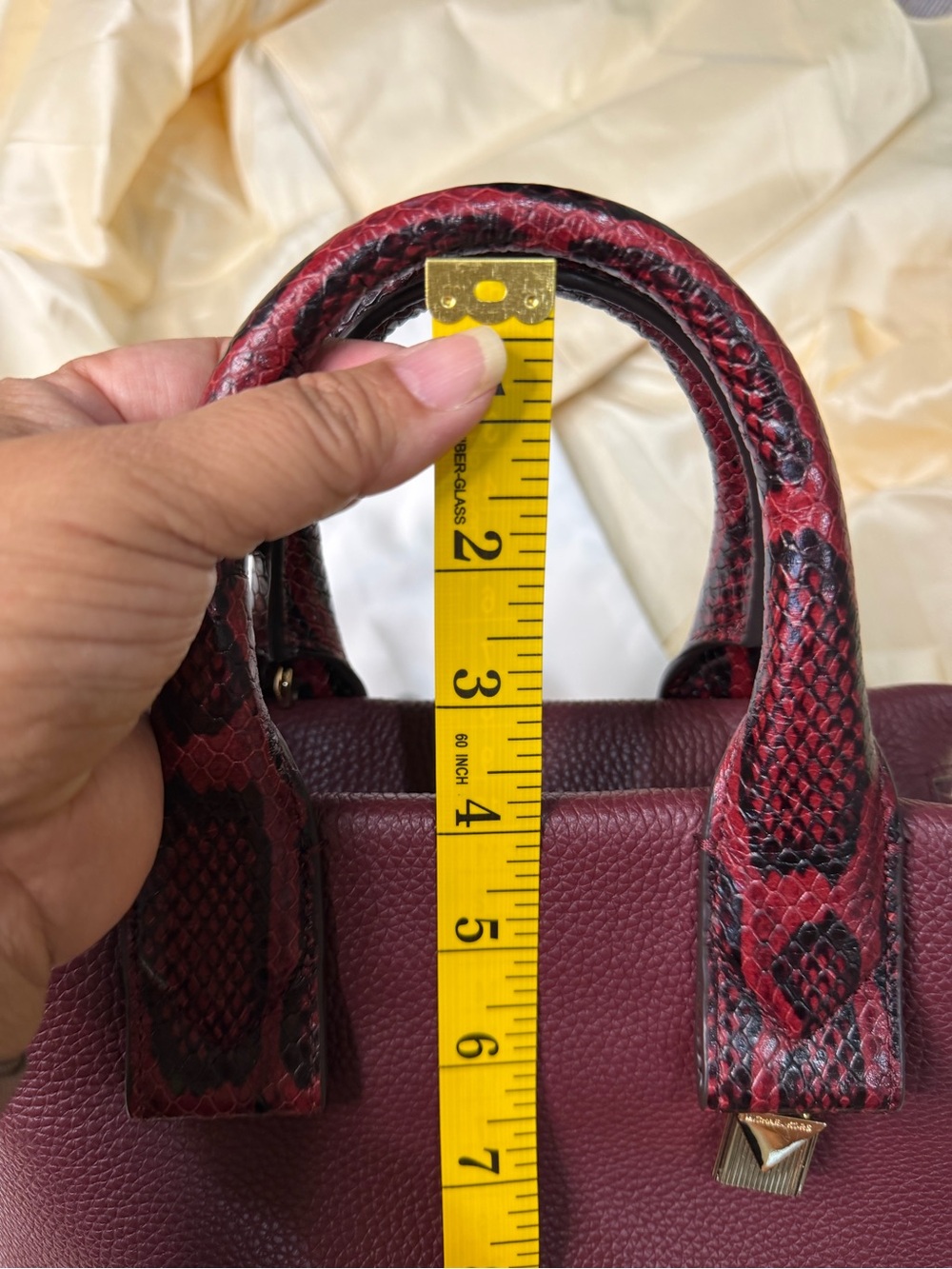 Michael Kors Rollins Small Snake-Embossed Leather Satchel Color Oxblood Burgundy - Picture 7 of 16